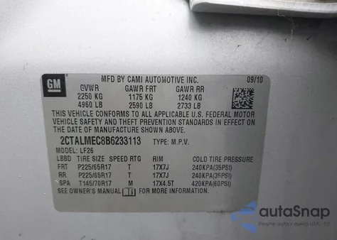 2011 GMC Terrain Sle-1 z USA, uszkodzony, nr VIN 2CTALMEC8B6233113